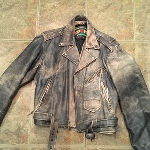 Vintage-look leather biker jacket